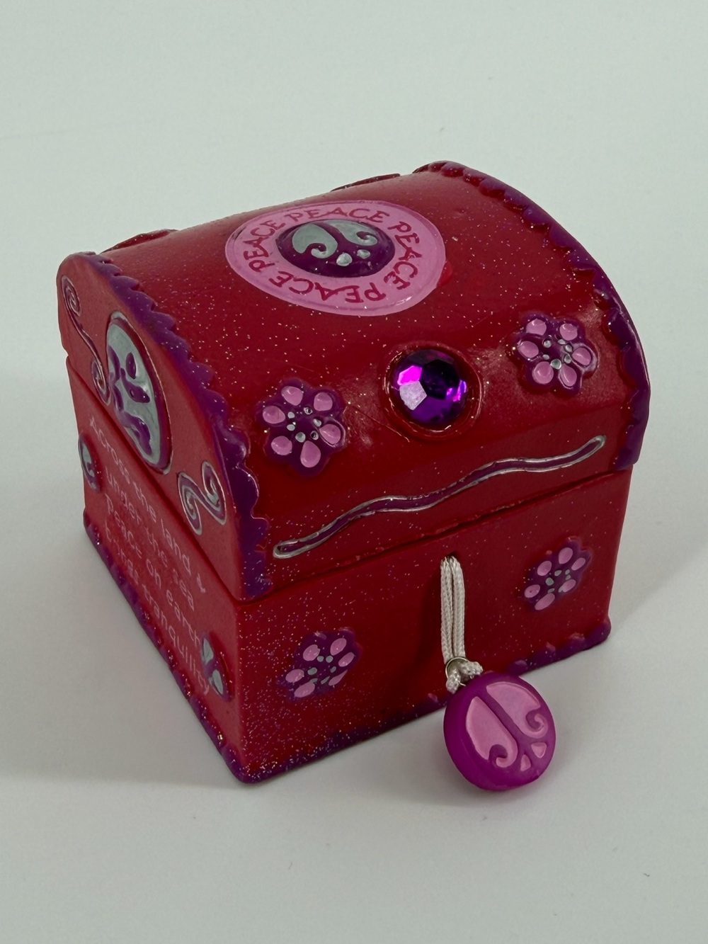 Vintage 2000 Claire's Magenta Glittery Peace & Tranquility Trinket Box